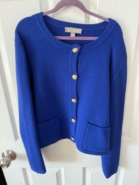 J. Crew Women's Cobalt Blue Button-Front Cardigan with Gold Buttons